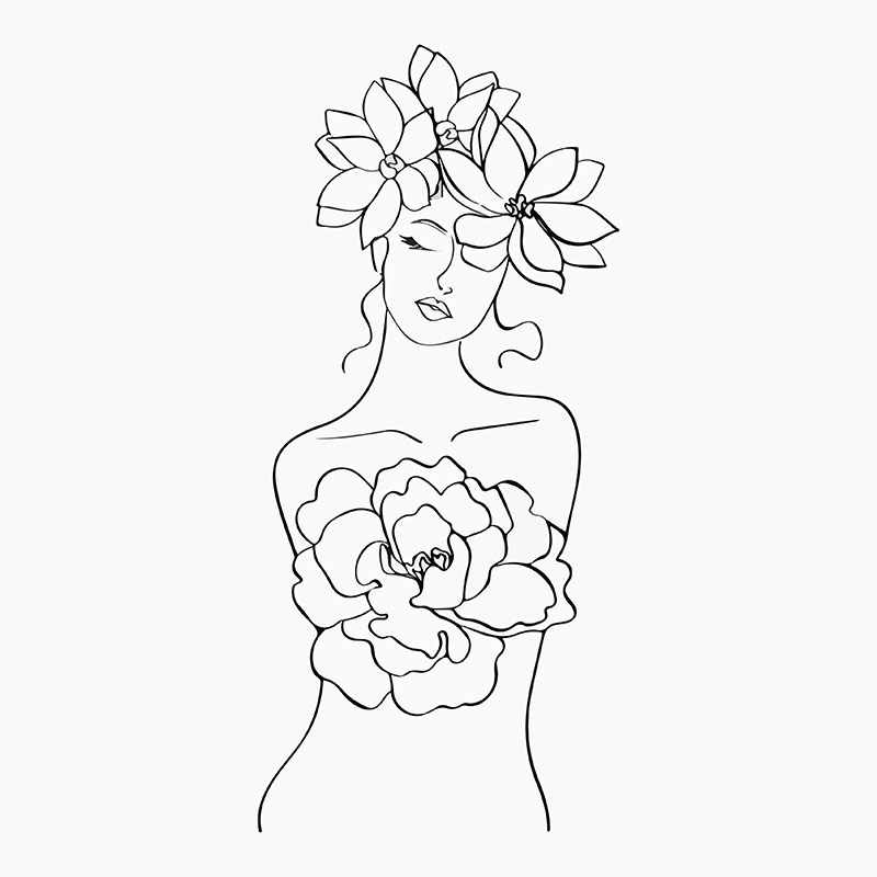 Πίνακας σε καμβά Minimal Woman Adorned with Flowers 